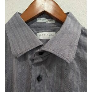 John W Nordstrom Dress Shirt Mens 17-1/2 35 Gray Herringbone Long Sleeve VTG
